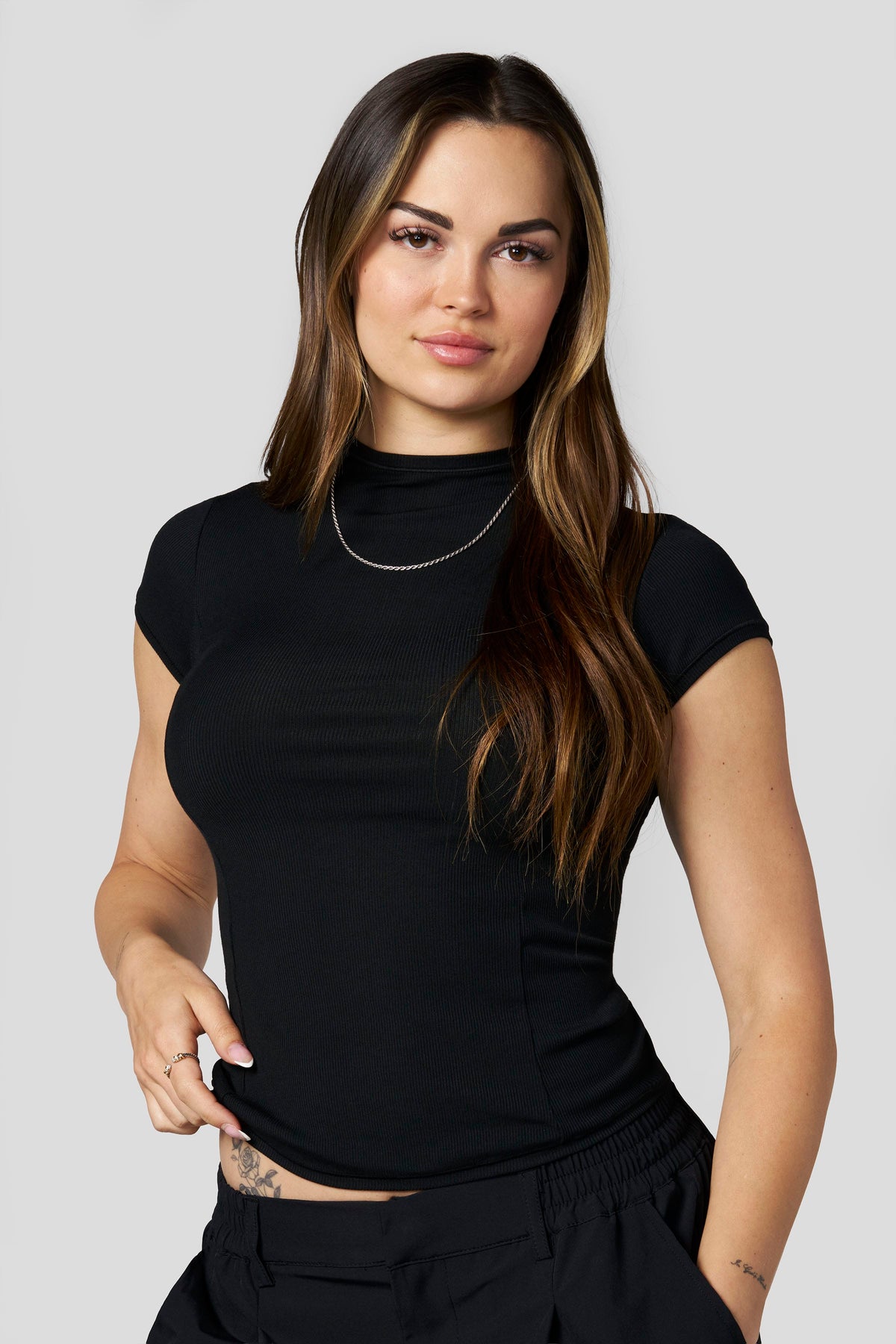 W4270 Ribbed Mock Neck Tee