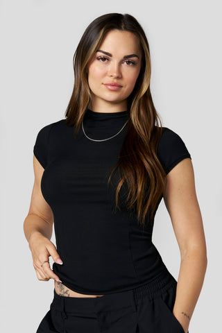 W4270 Ribbed Mock Neck Tee