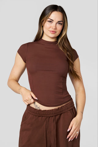 W4270 Ribbed Mock Neck Tee