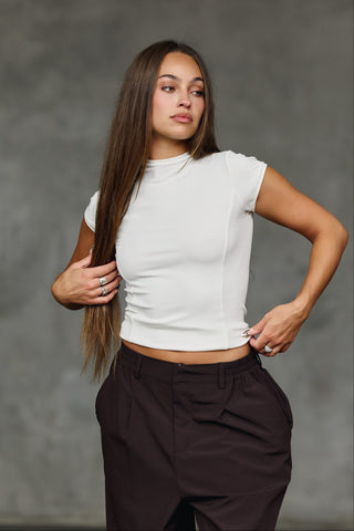 W4270 Ribbed Mock Neck Tee